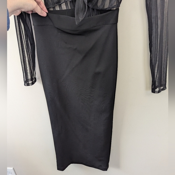 Bill Hallman Sheer Striped Pencil Midi Dress Retro Wiggle - Picture 14 of 15